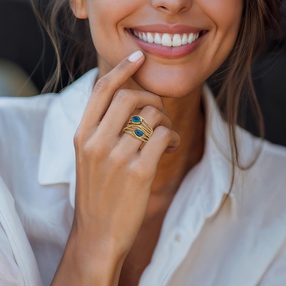 18k Precious Gemstone Emerald Sapphire Turquoise Wire Wrap Ring - Picture 9 of 16